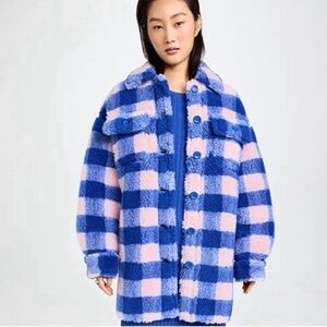 Stand Studio NWOT US 4 French 36 Blue Pink Sherpa Teddy Jacket Sabi Revolve Wool